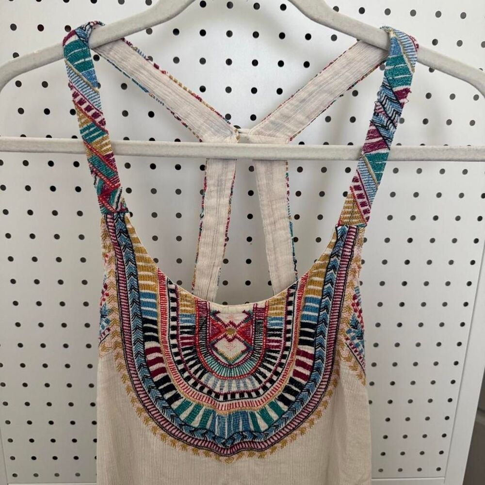 Billabong Embroidered Boho Maxi Dress Cream Multicolor Medium